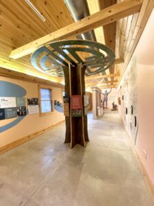Custom-made exhibit area showcasing unique art pieces and sharing history at Allerton