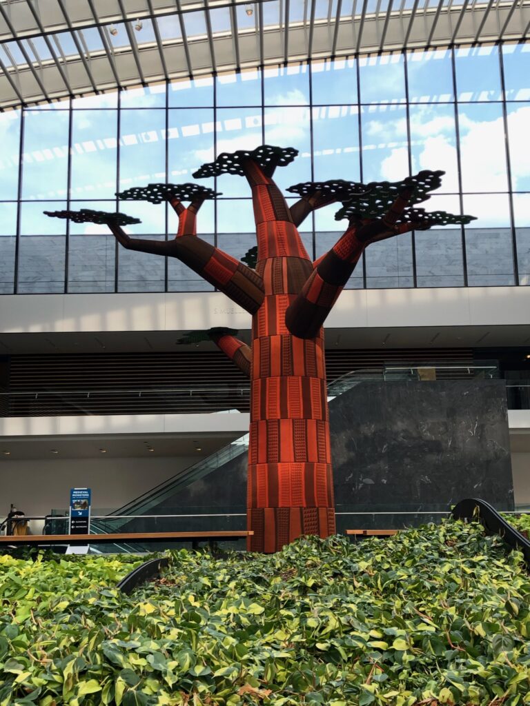 Fabric-covered Iroko Tree installed in the lobby of the Cleveland Museum of Art